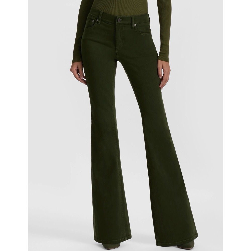 Alice + Olivia Roseline Jeans Size 27 In Dark Olive Green Flare Mid Rise Denim